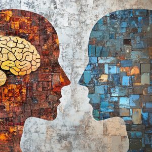 AI vs human intelligence illustrated in abstract art