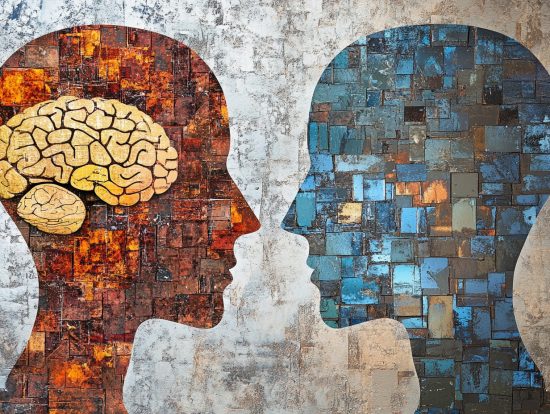 AI vs human intelligence illustrated in abstract art